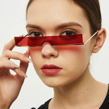 Bayanlar Küçük Çerçevesiz Güneş Gözlüğü Vintage Kare unglasses Kadınlar Marka Tasarımcısı metal Retro Sıska Dikdörtgen Ince ıns Güneş Gözlüğü