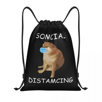 Somcial Distamcing Cheems Köpek İpli alışveriş çantası Yoga Sırt Çantaları Kadın Erkek Komik Shiba Inu Dank Meme Spor Salonu Sırt Çantası